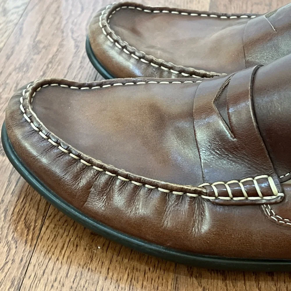 ECCO Mens Brown Leather Driving Penny Loafers Sz 44/10.5 Slip On Comfort Preppy - Picture 9 of 16